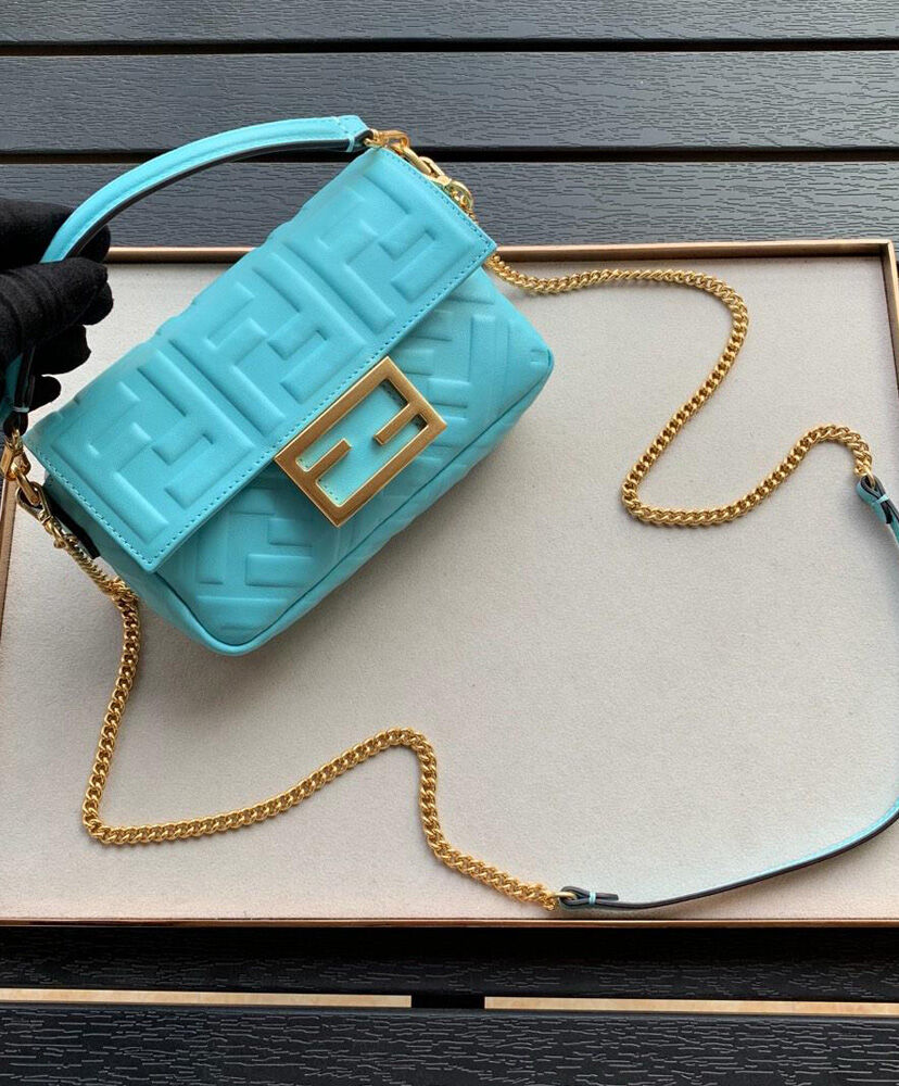 Fendi Mini Baguette Leather Bag 8BS017 Blue